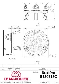 LE MARQUIER Brasero d'Extérieur avec Couvercle en Acier Ø 60 cm Original