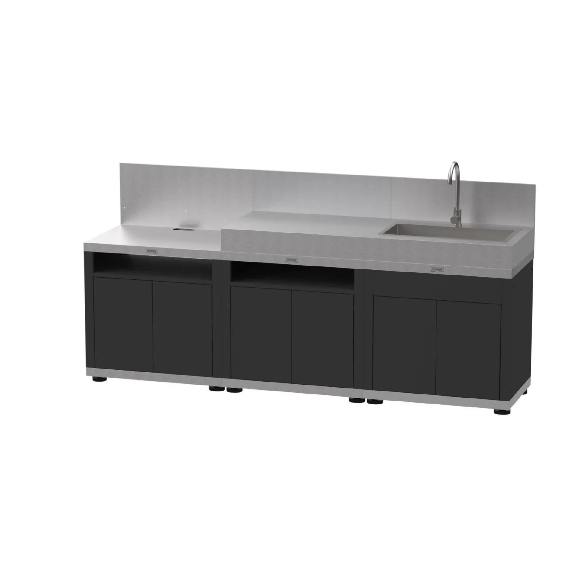 LE MARQUIER Cuisine d'Extérieur 3 Éléments avec Crédence en Acier Noir - Acier Noir/Inox