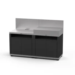 LE MARQUIER Cuisine d'Extérieur 2 Éléments avec Crédence en Acier Noir - Acier Noir/Inox