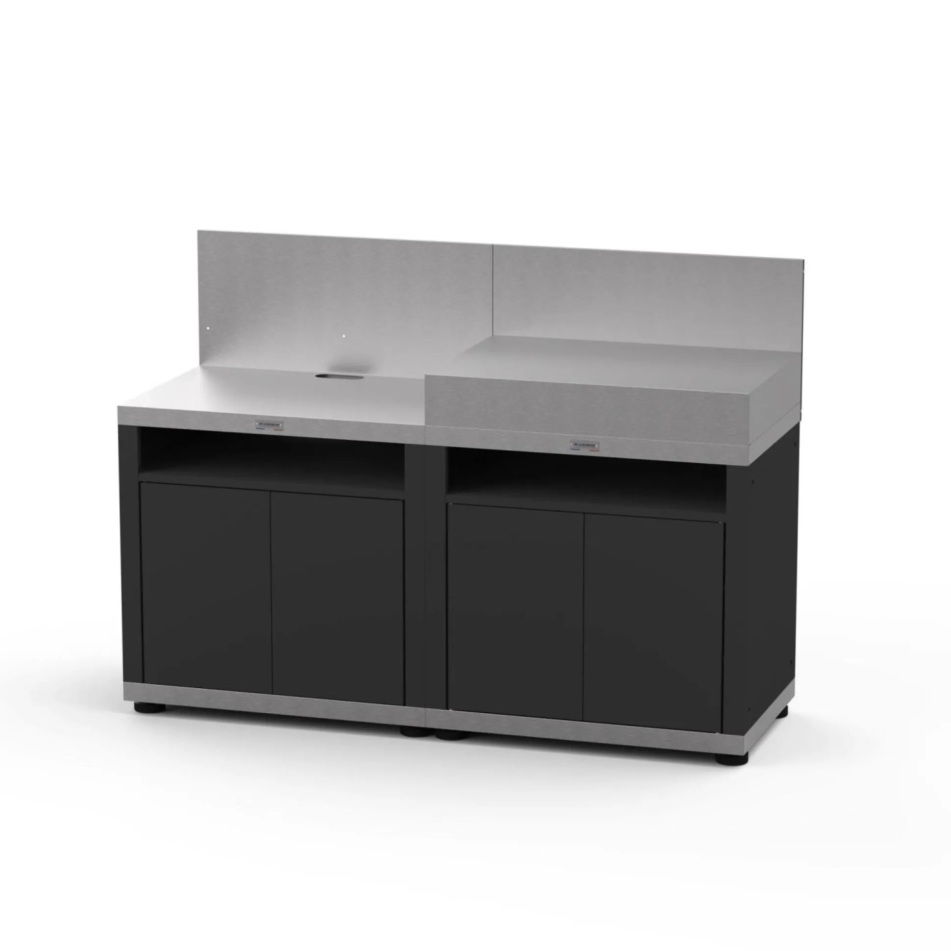 LE MARQUIER Cuisine d'Extérieur 2 Éléments avec Crédence en Acier Noir - Acier Noir/Inox