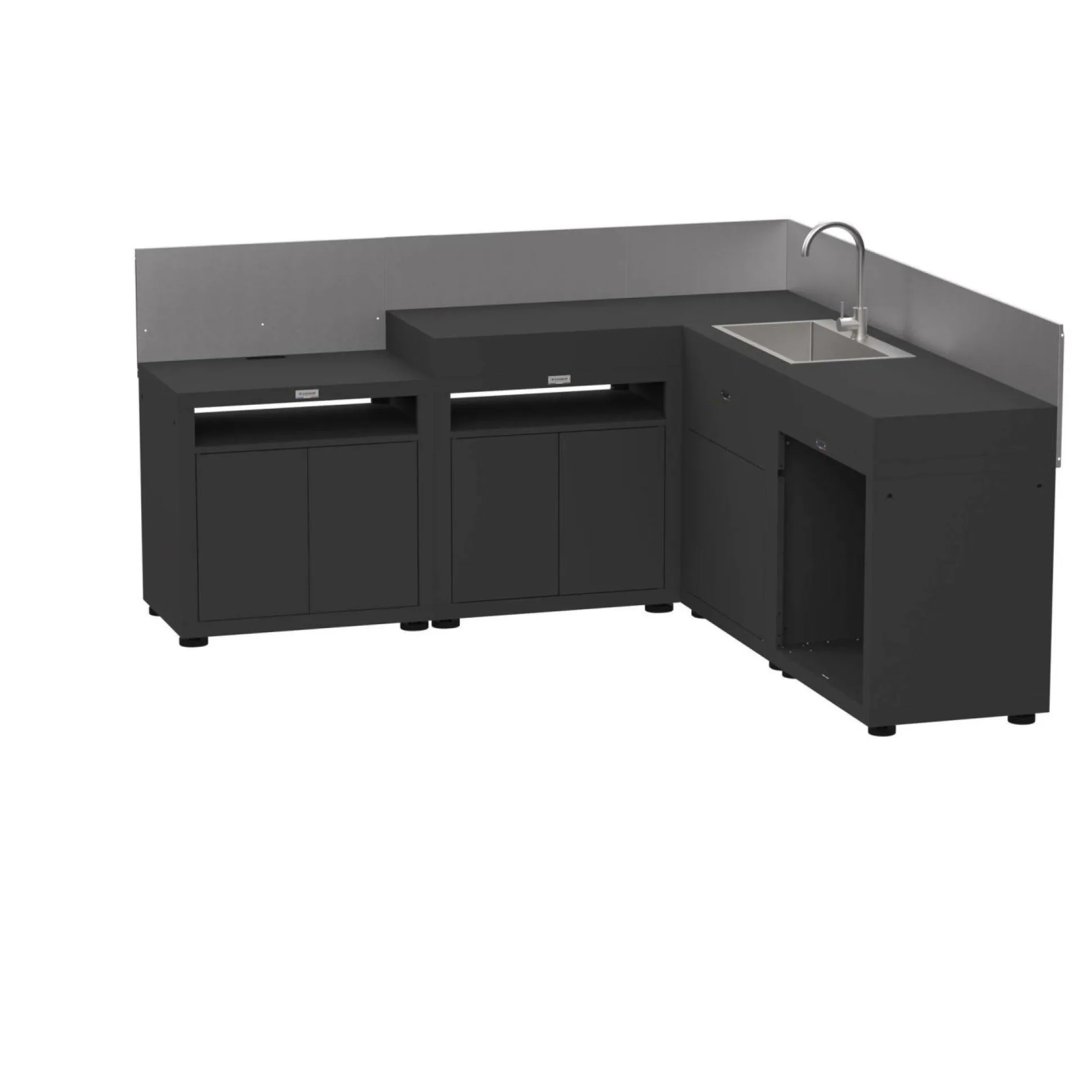 LE MARQUIER Cuisine d'Extérieur en Angle 5 Éléments avec Crédence en Acier Noir - Noir