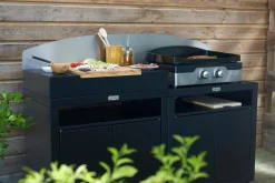 LE MARQUIER Cuisine d'Extérieur 2 Éléments avec Crédence en Acier Noir - Noir