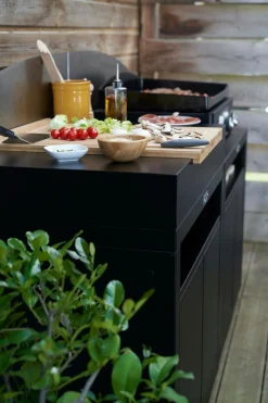 LE MARQUIER Cuisine d'Extérieur 2 Éléments avec Crédence en Acier Noir - Noir