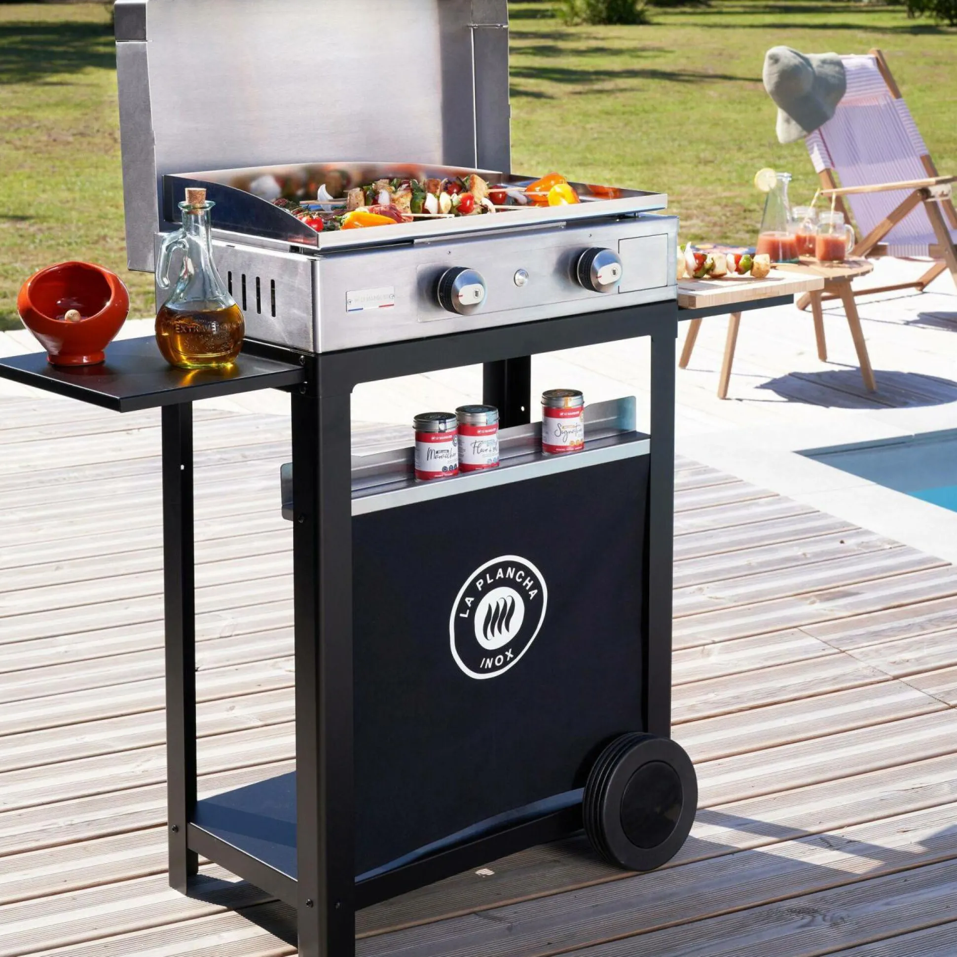 LE MARQUIER Ensemble Plancha, Chariot et Couvercle La Plancha Inox Gaz 260