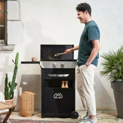 LE MARQUIER Ensemble Plancha Électrique, Chariot et Couvercle en Acier et Inox Original