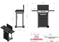 LE MARQUIER Ensemble Plancha Gaz, Chariot et Couvercle en Acier et Inox Original