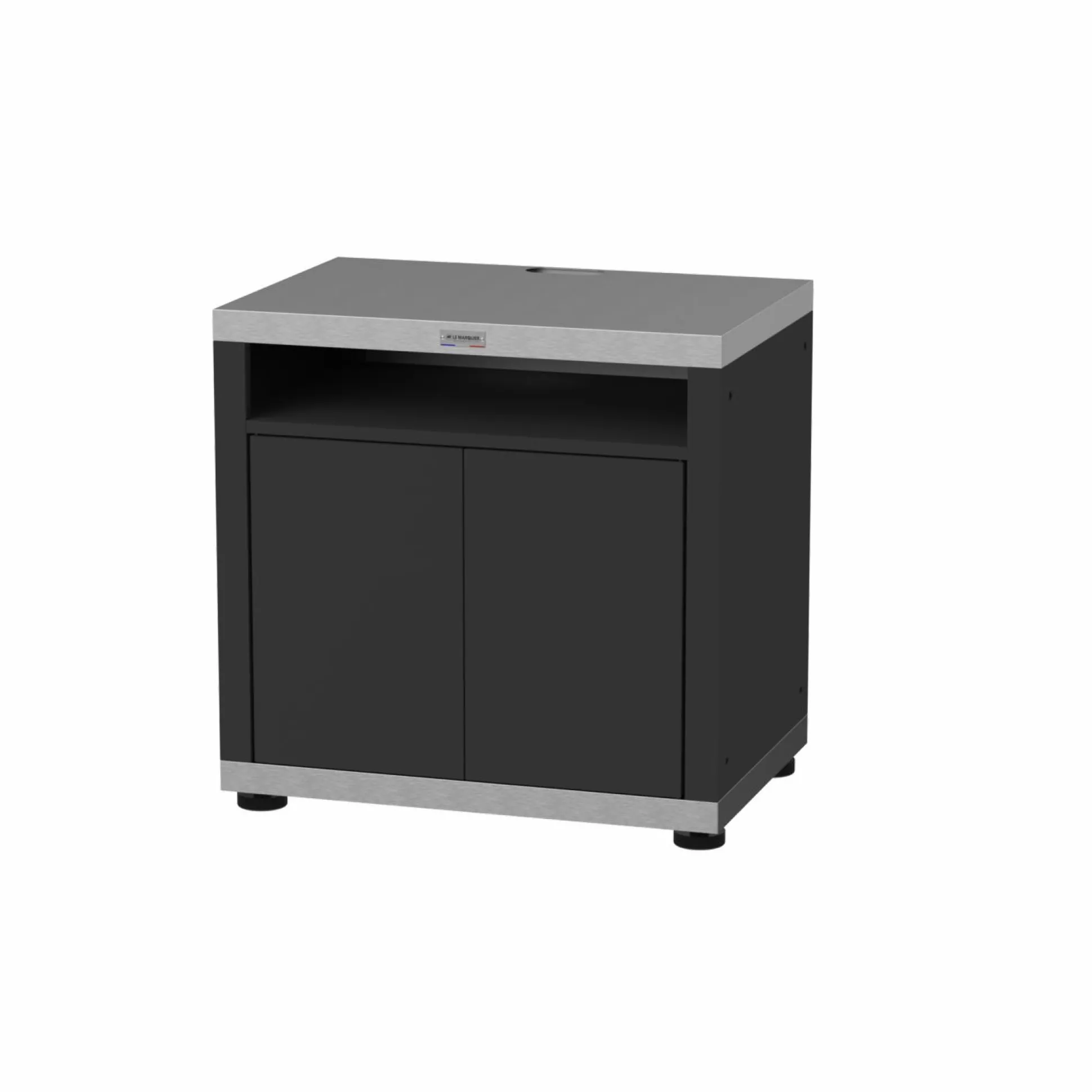 LE MARQUIER Meuble Cuisson avec Tablette pour Cuisine d'Extérieur 80 x 55 cm en Acier Noir - Acier Noir/Inox