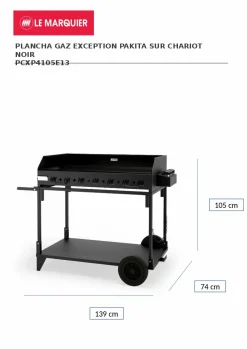 LE MARQUIER Plancha gaz Exception Pakita sur chariot