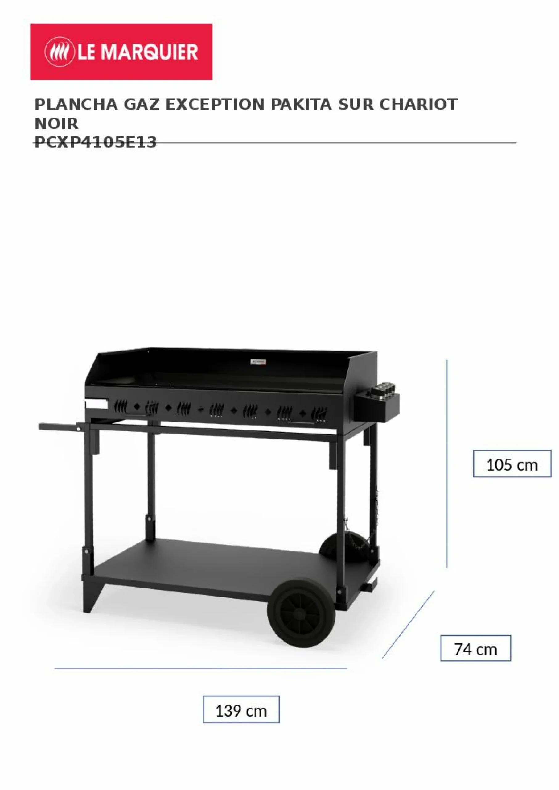 LE MARQUIER Plancha gaz Exception Pakita sur chariot