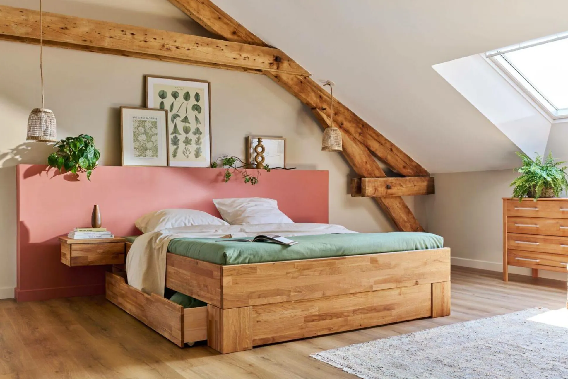 Lit avec rangements en options chêne massif Charly - 140 x 190 cm