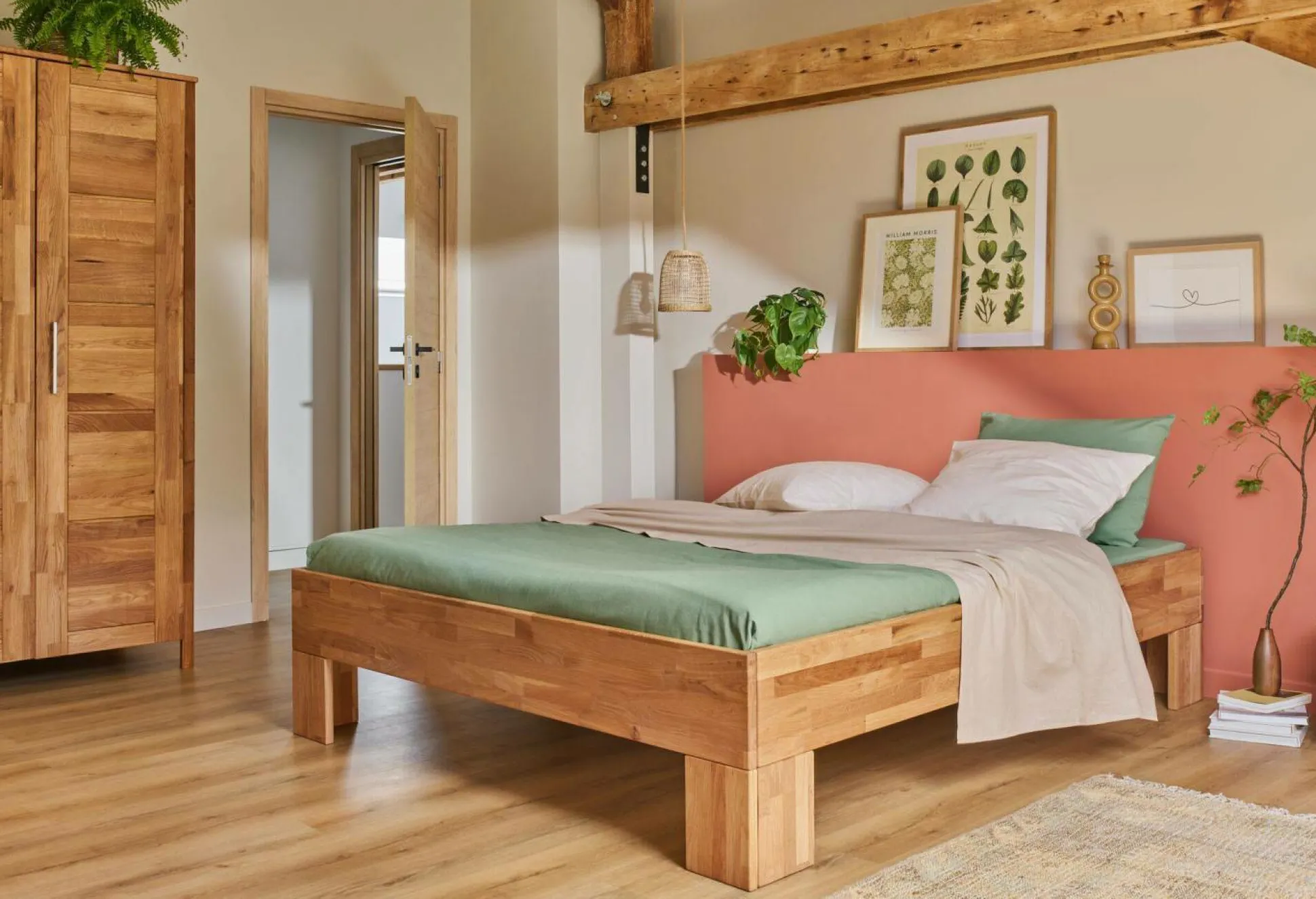 Lit avec rangements en options chêne massif Charly - 140 x 190 cm