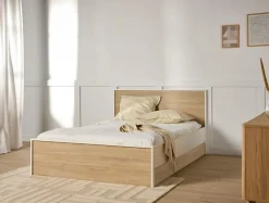 Lit avec tiroir de rangement en option décor bois Palerme - 140 x 190/200 cm