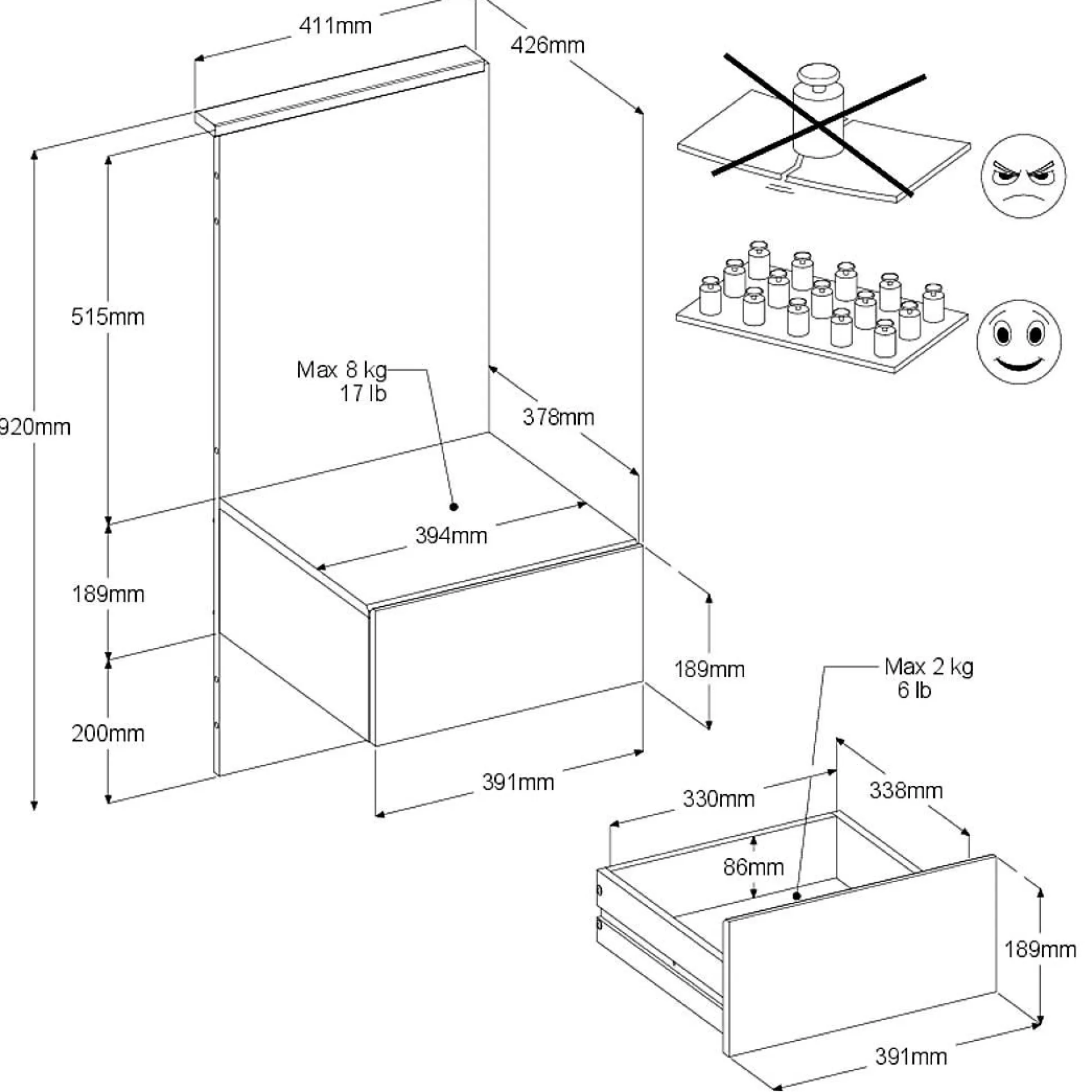 Lit avec tiroir de rangement en option décor bois Palerme - 140 x 190/200 cm
