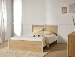 Lit avec tiroir de rangement en option décor bois Palerme - 140 x 190/200 cm