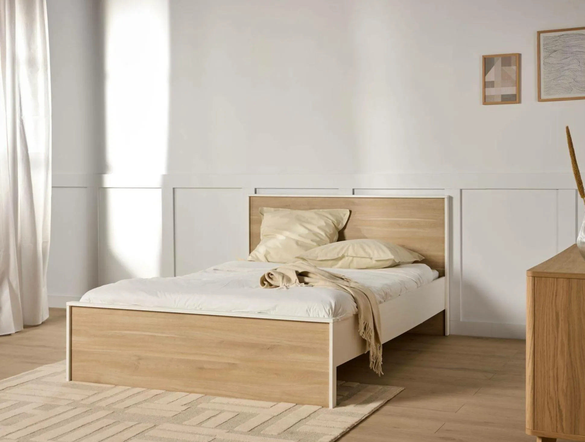 Lit avec tiroir de rangement en option décor bois Palerme - 140 x 190/200 cm