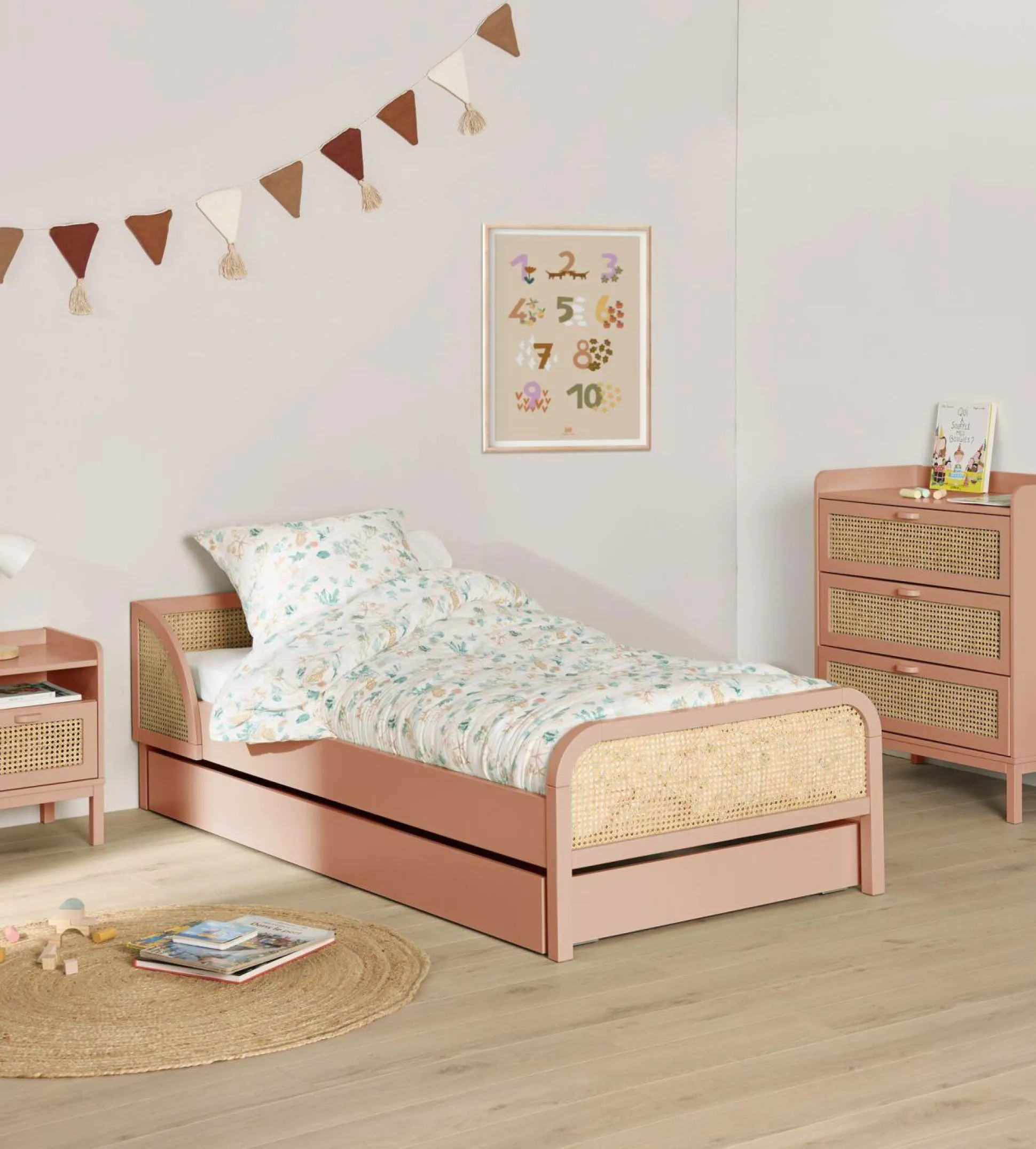 Lit avec tiroir de rangement en option Sam - Terracotta