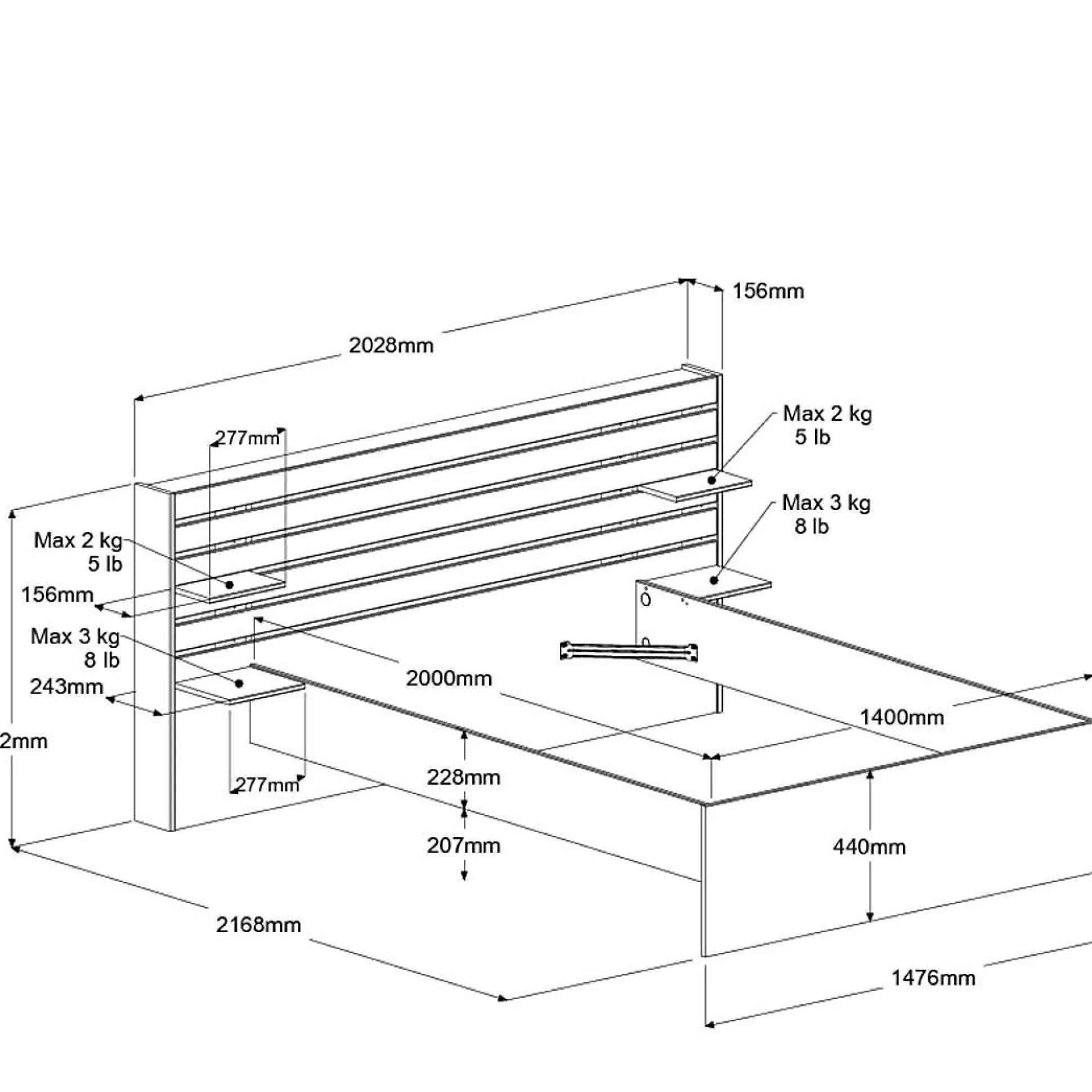 Lit avec tiroirs de rangement en option Palmyre - 140 x 200 cm