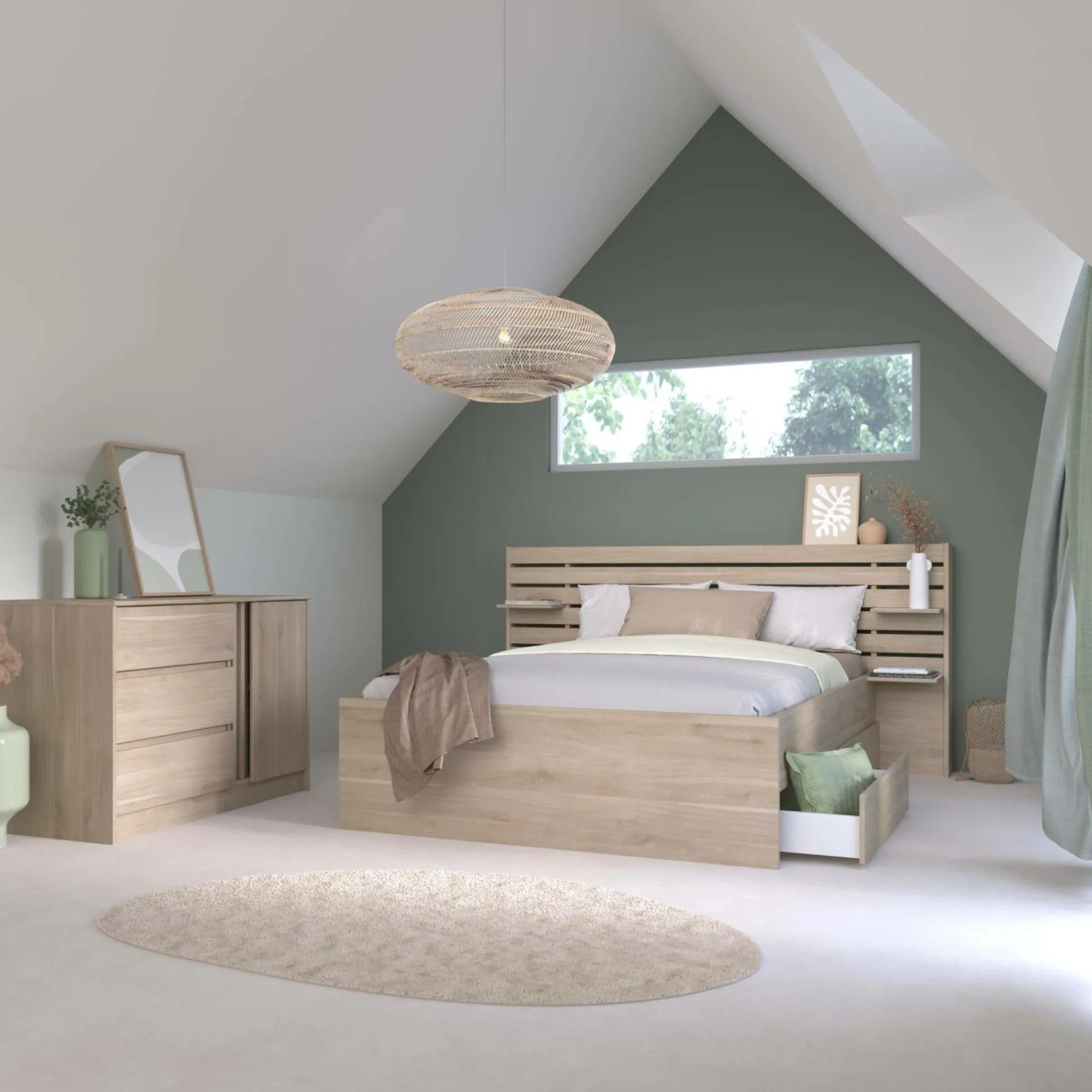 Lit avec tiroirs de rangement en option Palmyre - 180 x 200 cm