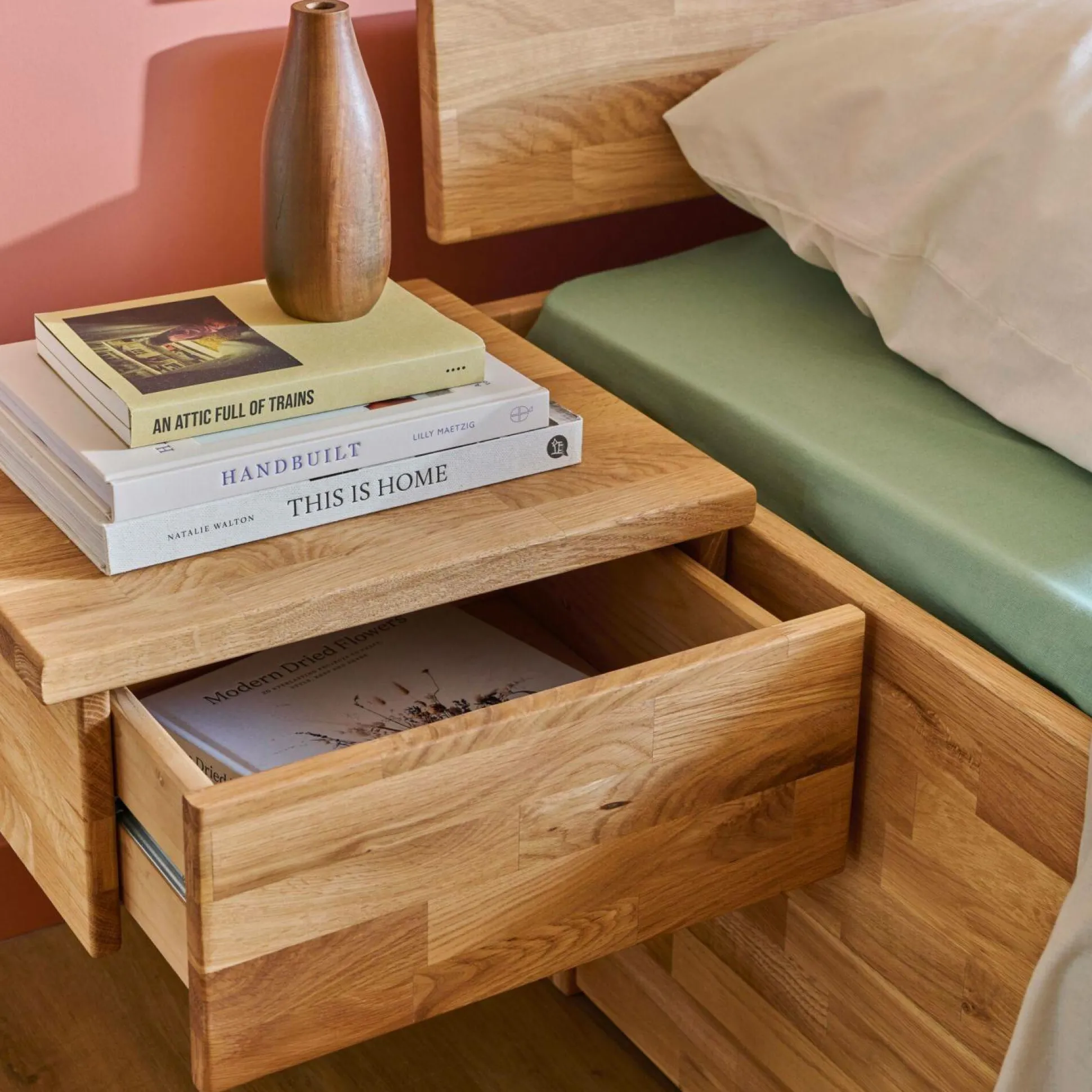 Lit avec tête de lit et rangement en option chêne massif Charly - 160 x 200 cm