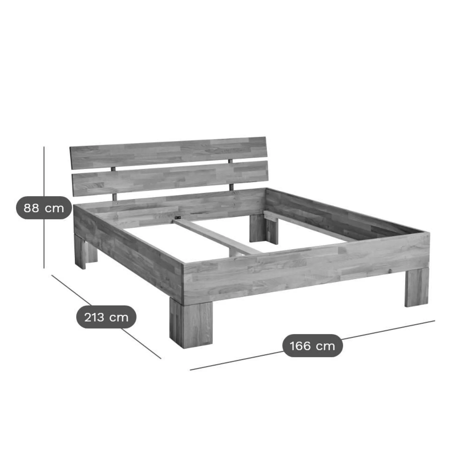 Lit avec tête de lit et rangement en option chêne massif Charly - 160 x 200 cm