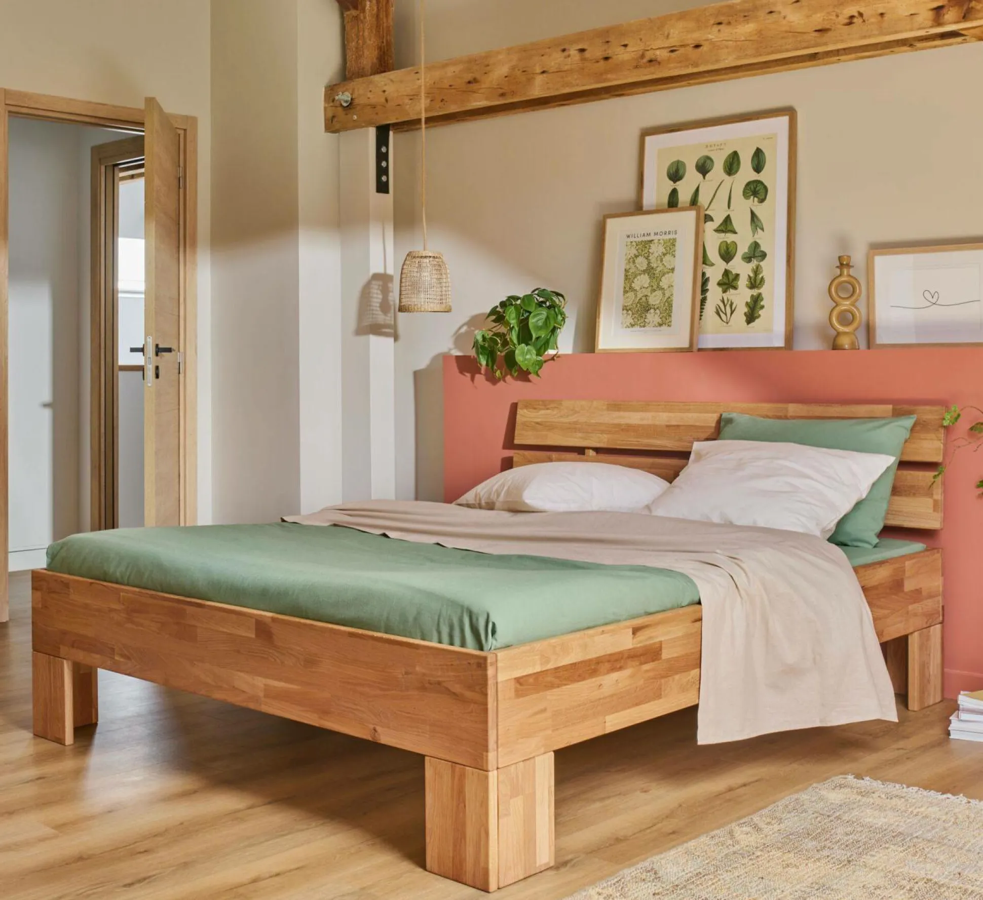 Lit avec tête de lit et rangement en option chêne massif Charly - 140 x 190 cm