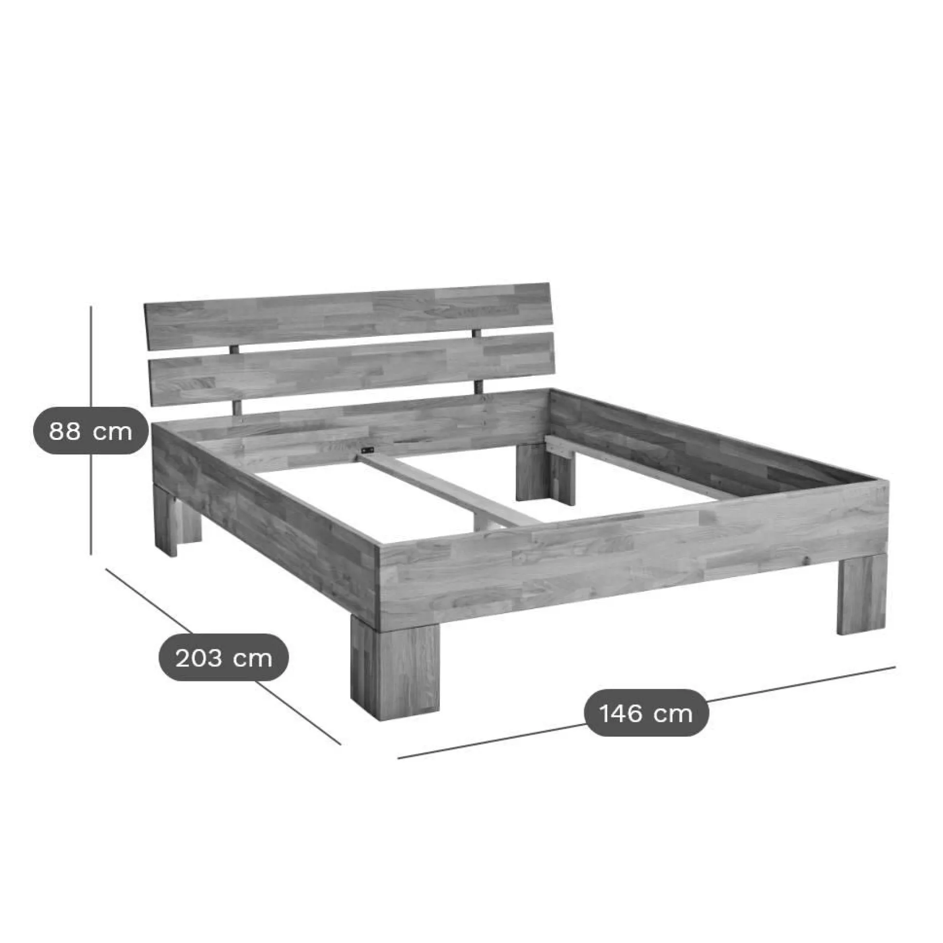 Lit avec tête de lit et rangement en option chêne massif Charly - 140 x 190 cm