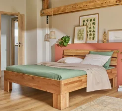 Lit avec tête de lit et rangement en option chêne massif Charly - 180 x 200 cm