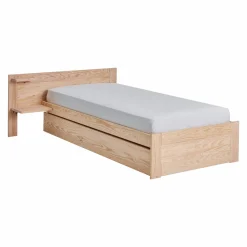 Lit bois massif avec tiroir de rangement en option Etienne - Brut