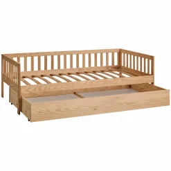 Lit bois massif avec tiroir de rangement en option Emile - Naturel