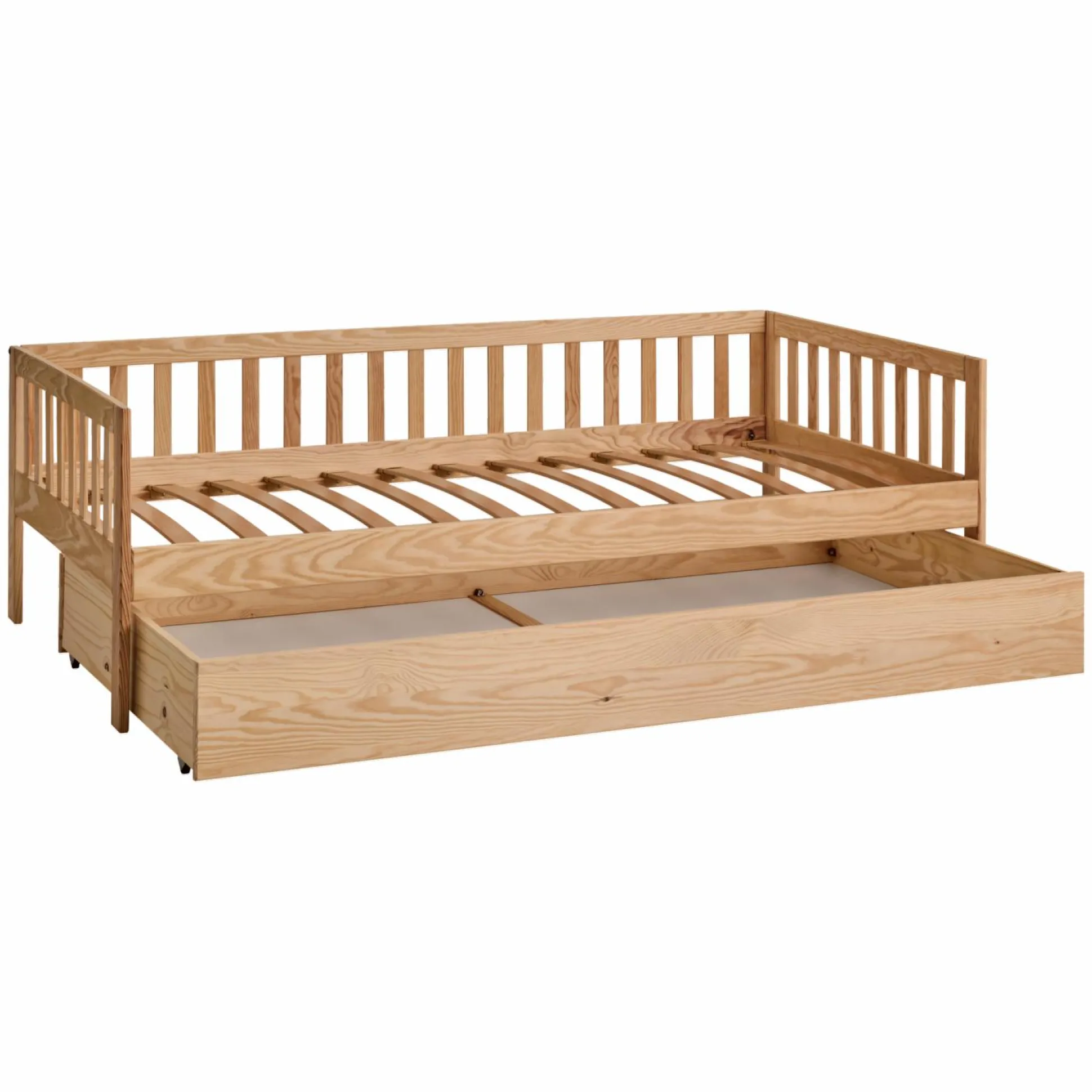 Lit bois massif avec tiroir de rangement en option Emile - Naturel