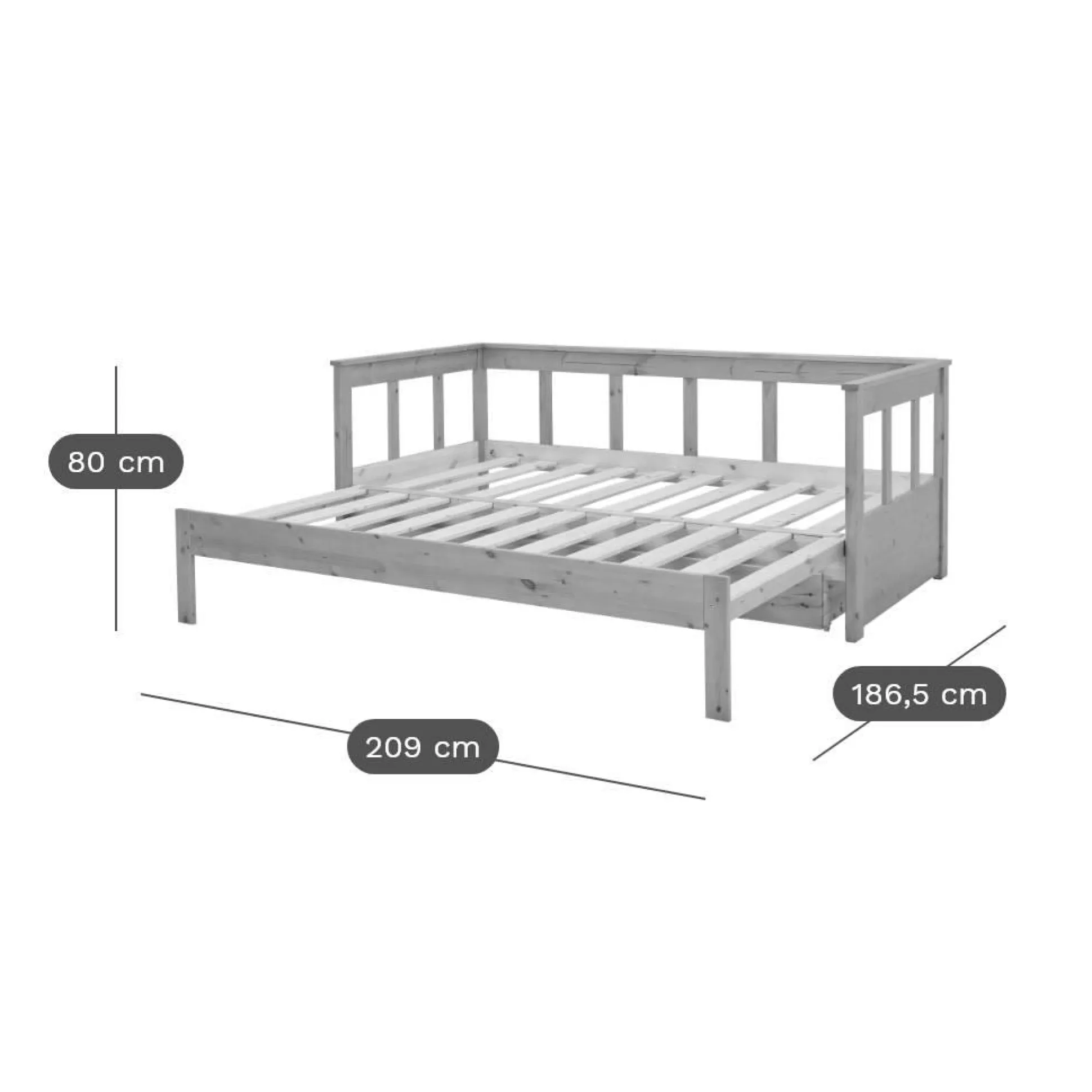 Lit extensible avec tiroir de rangement en option Tanguy - Miel