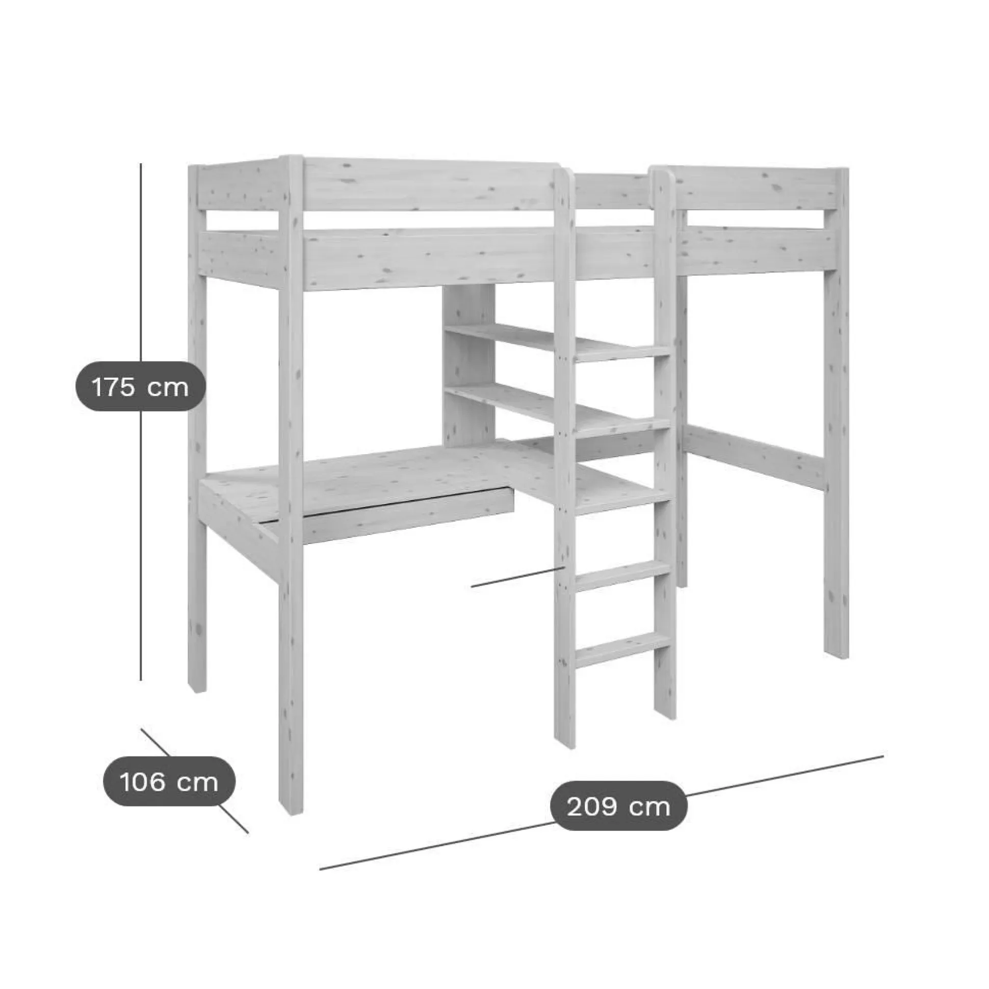 Lit mezzanine + fauteuil extensible Tim - Blanc