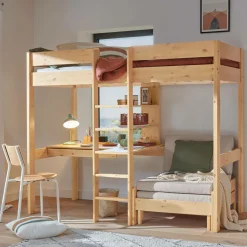 Lit mezzanine + fauteuil extensible Tim - Naturel