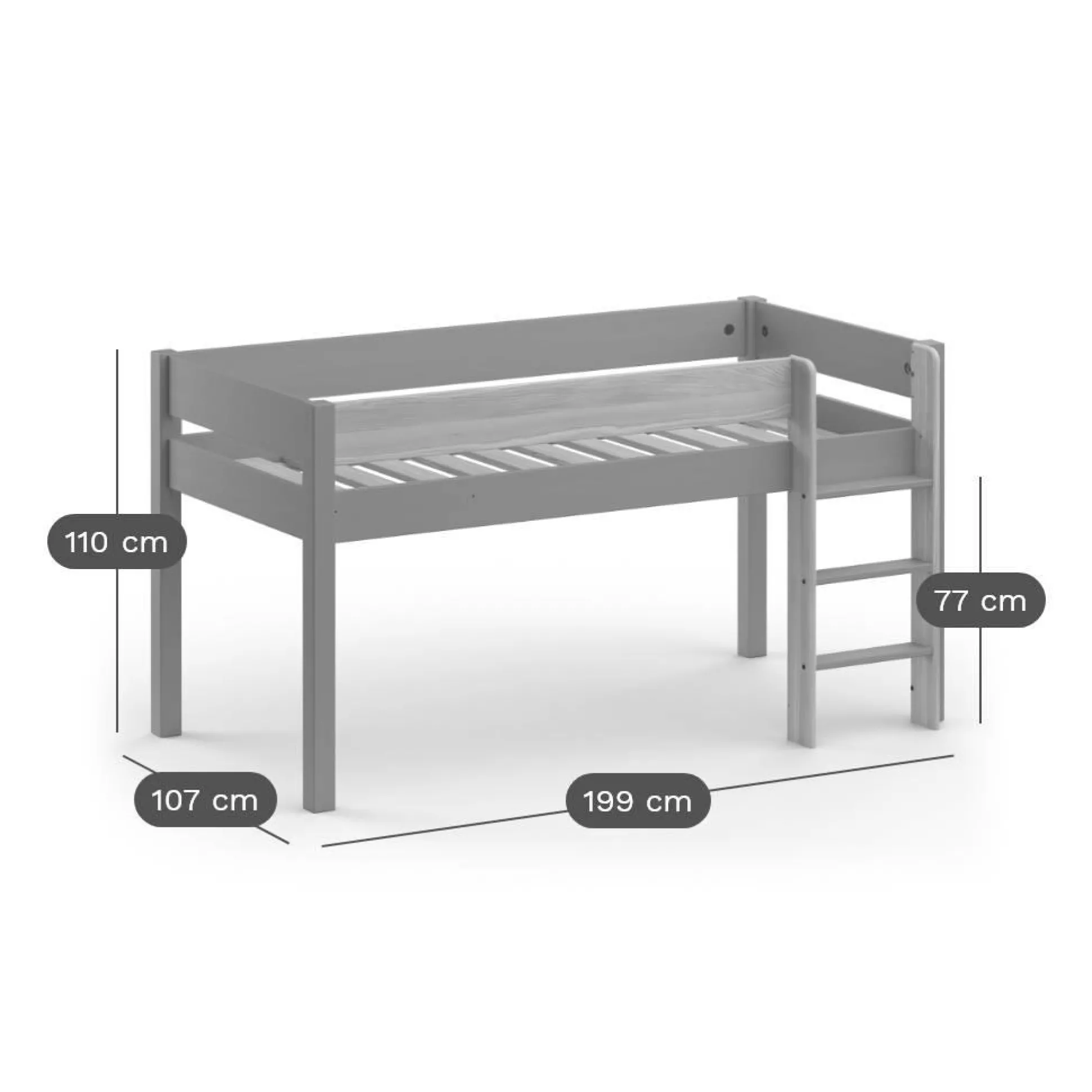 Lit mi-hauteur Sylvio - Kaki/Bois