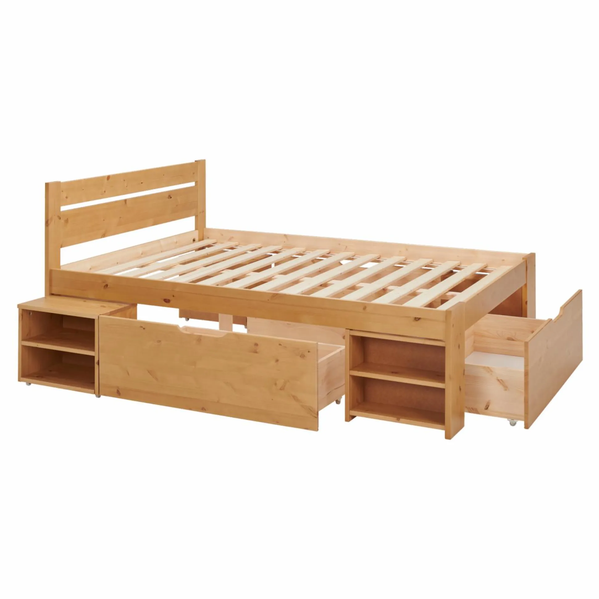 Lit rangement bois massif Tara - Miel - 140 x 200 cm