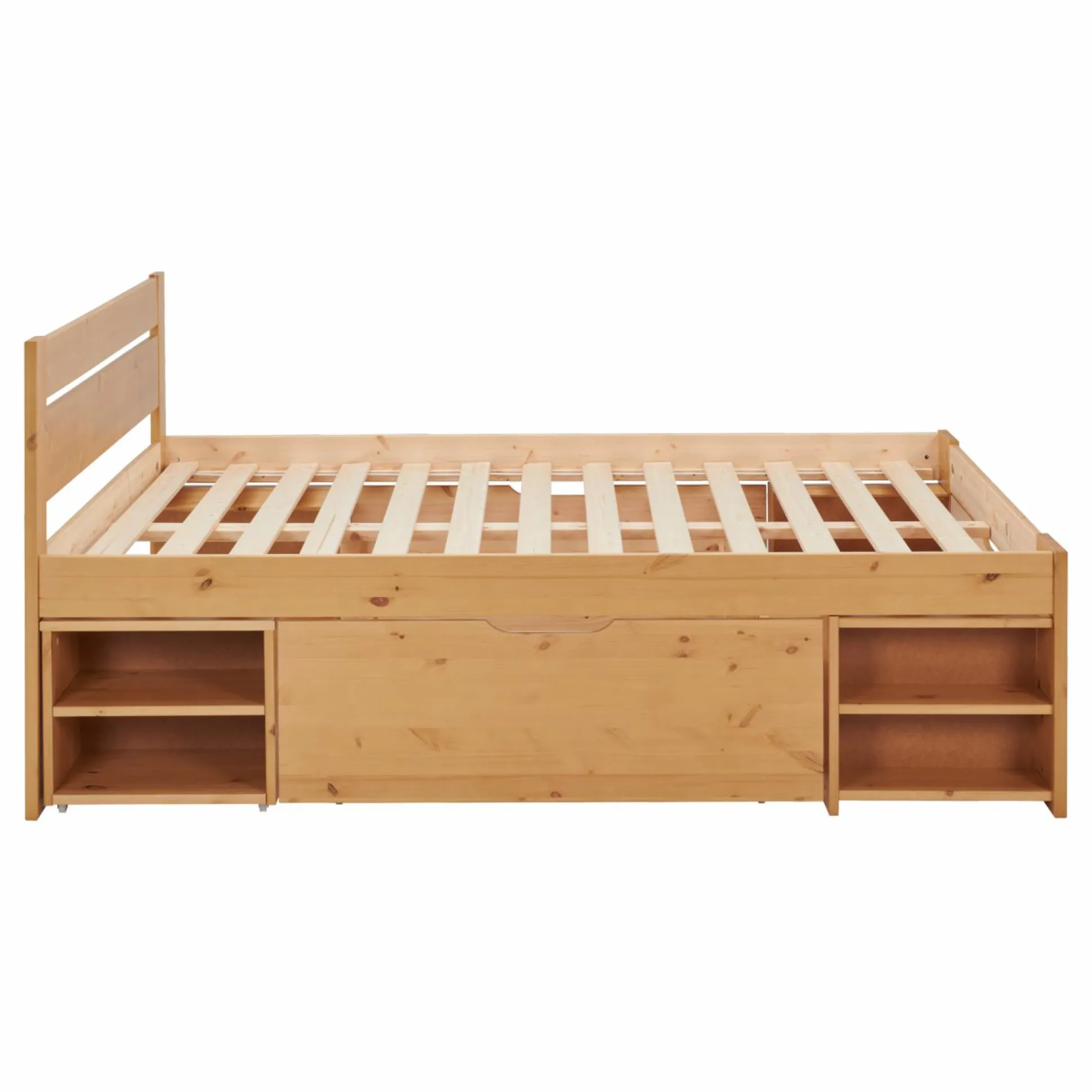 Lit rangement bois massif Tara - Miel - 140 x 200 cm