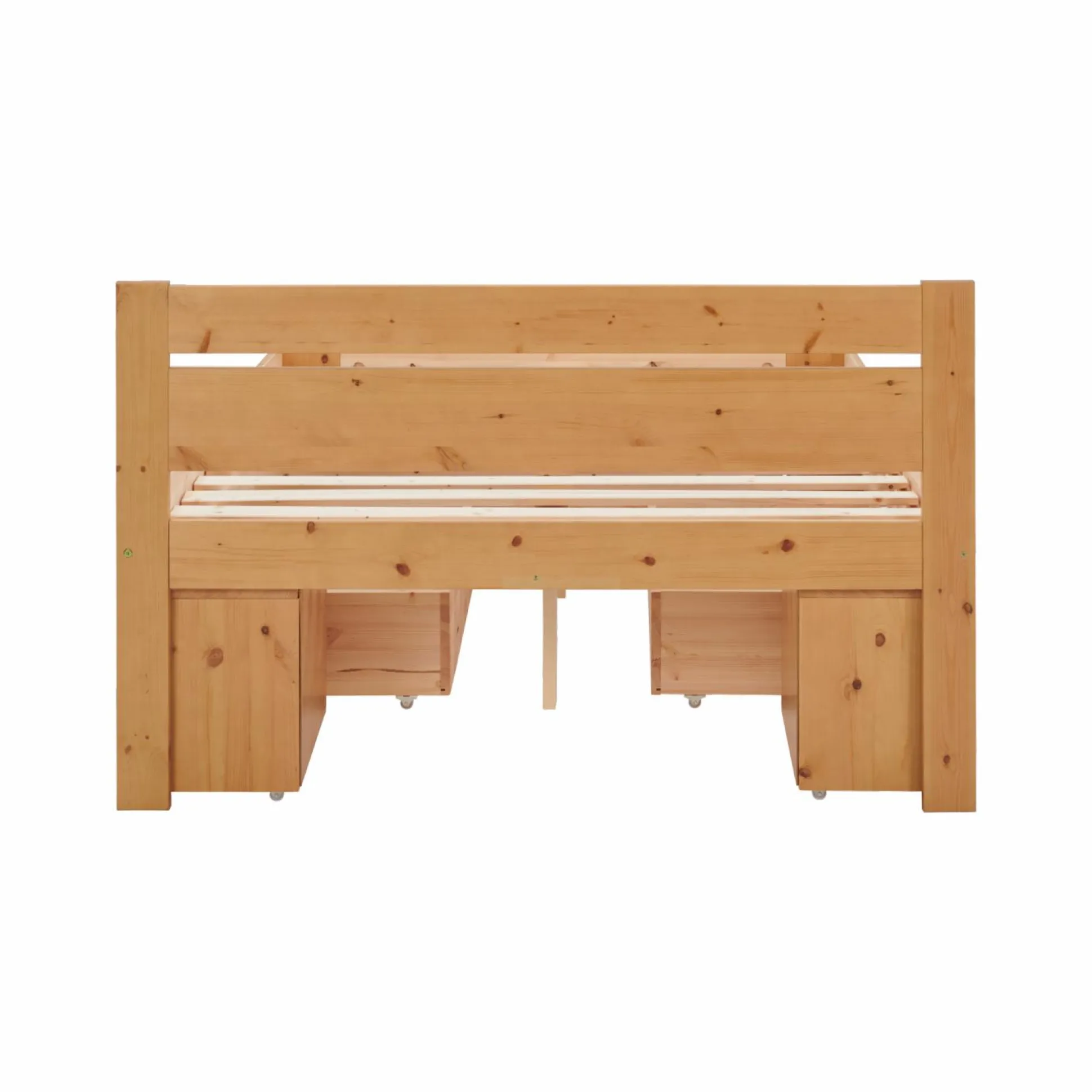 Lit rangement bois massif Tara - Miel - 140 x 200 cm