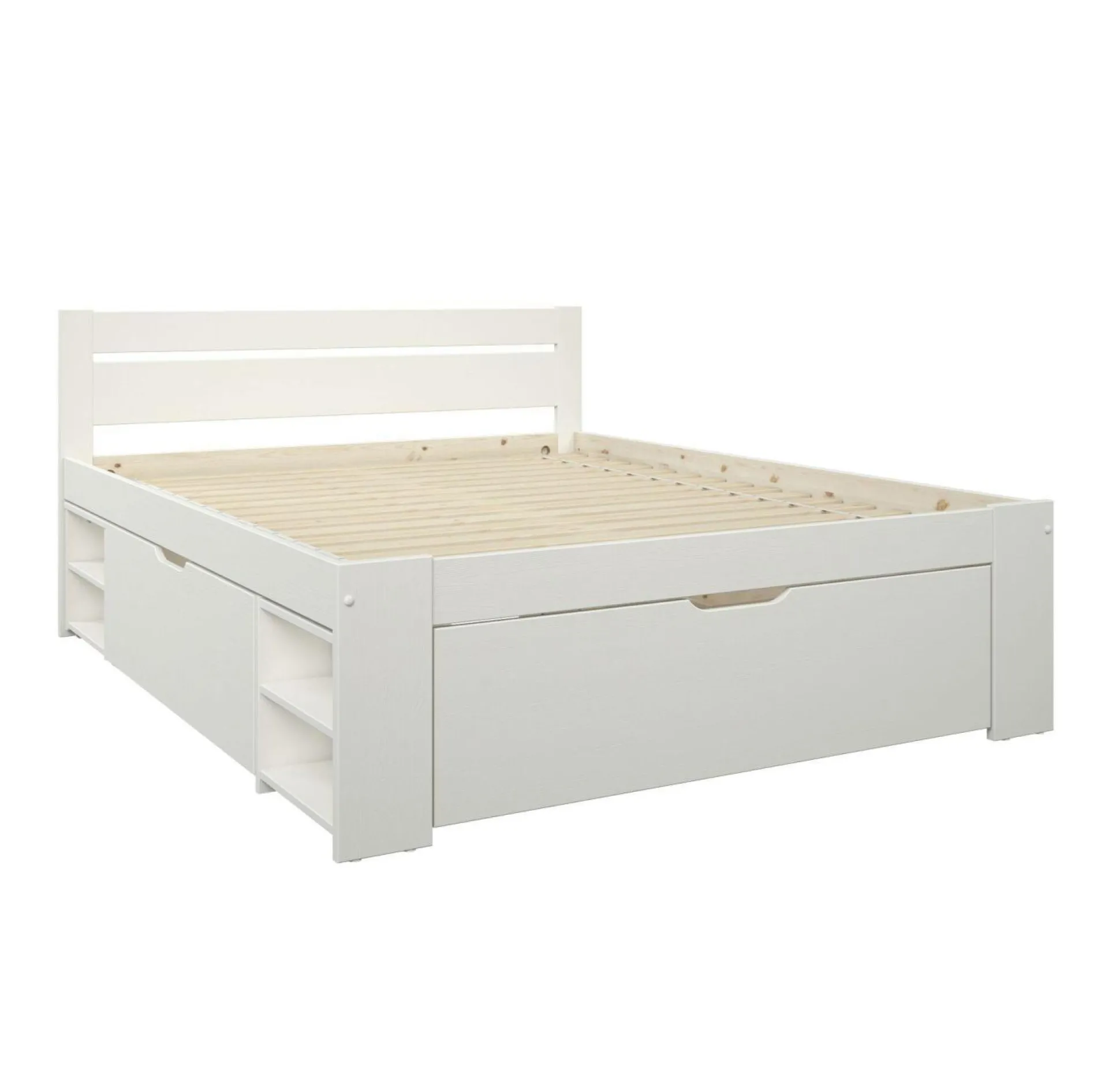 Lit rangement bois massif Tara - Blanc - 160 x 200 cm