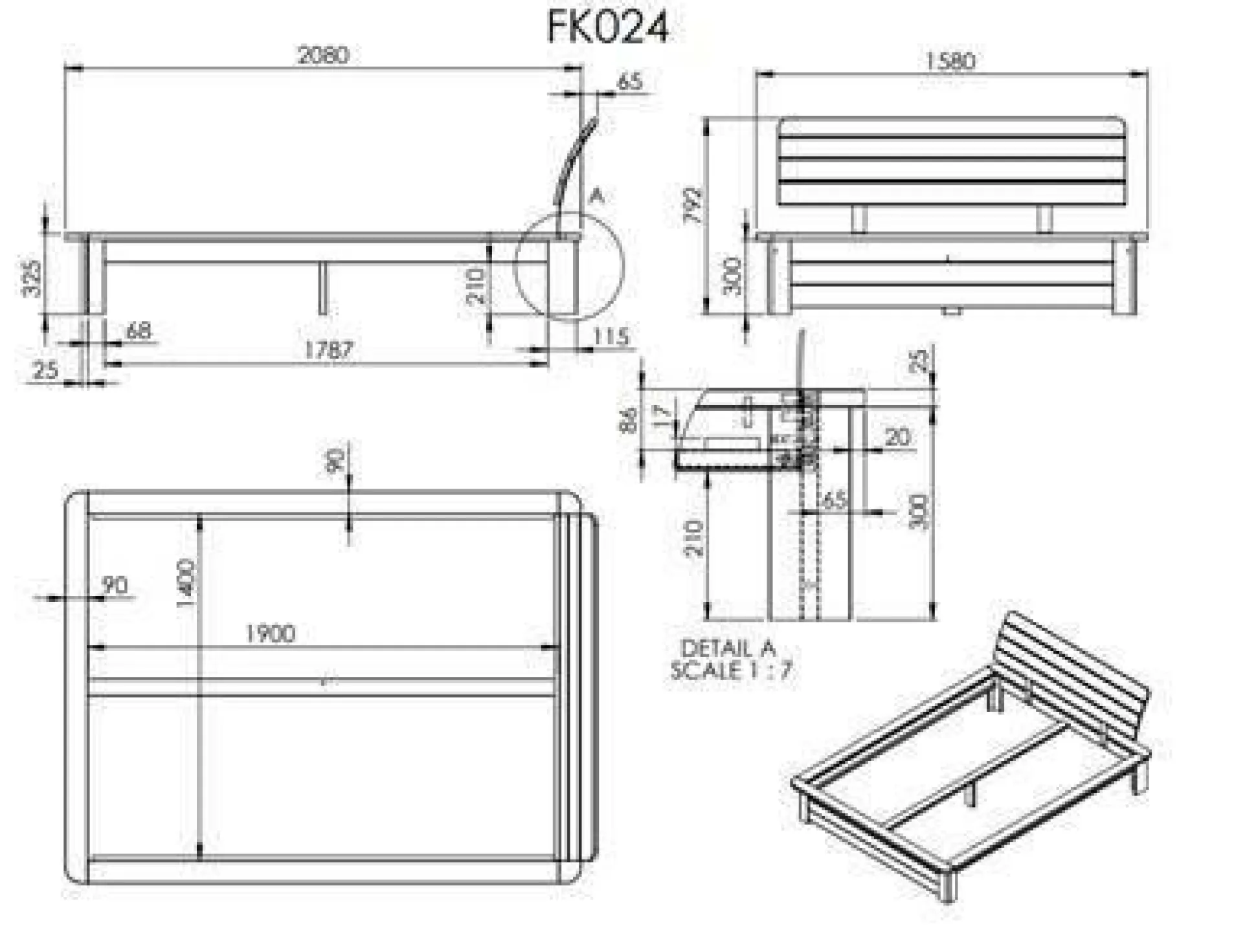 Lit rangement bois massif Tania - 140 x 190 cm