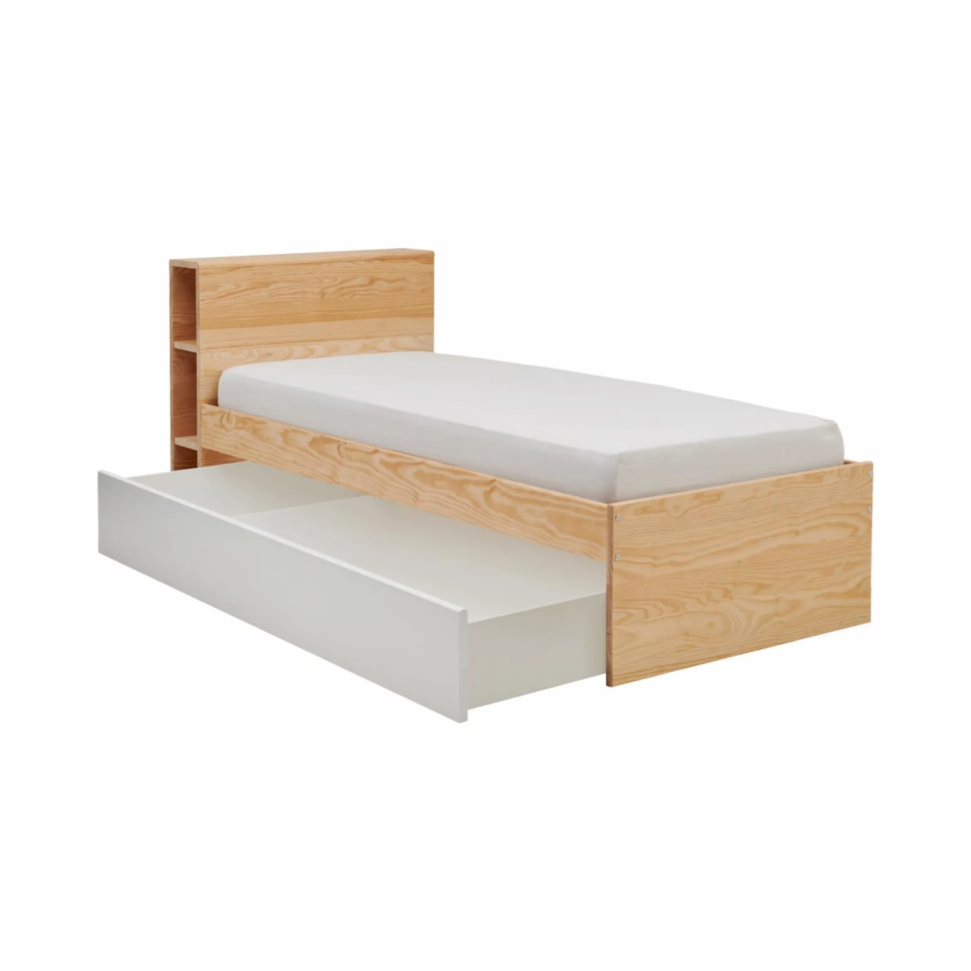 Lit rangement bois massif Sebastian - Bois/Blanc