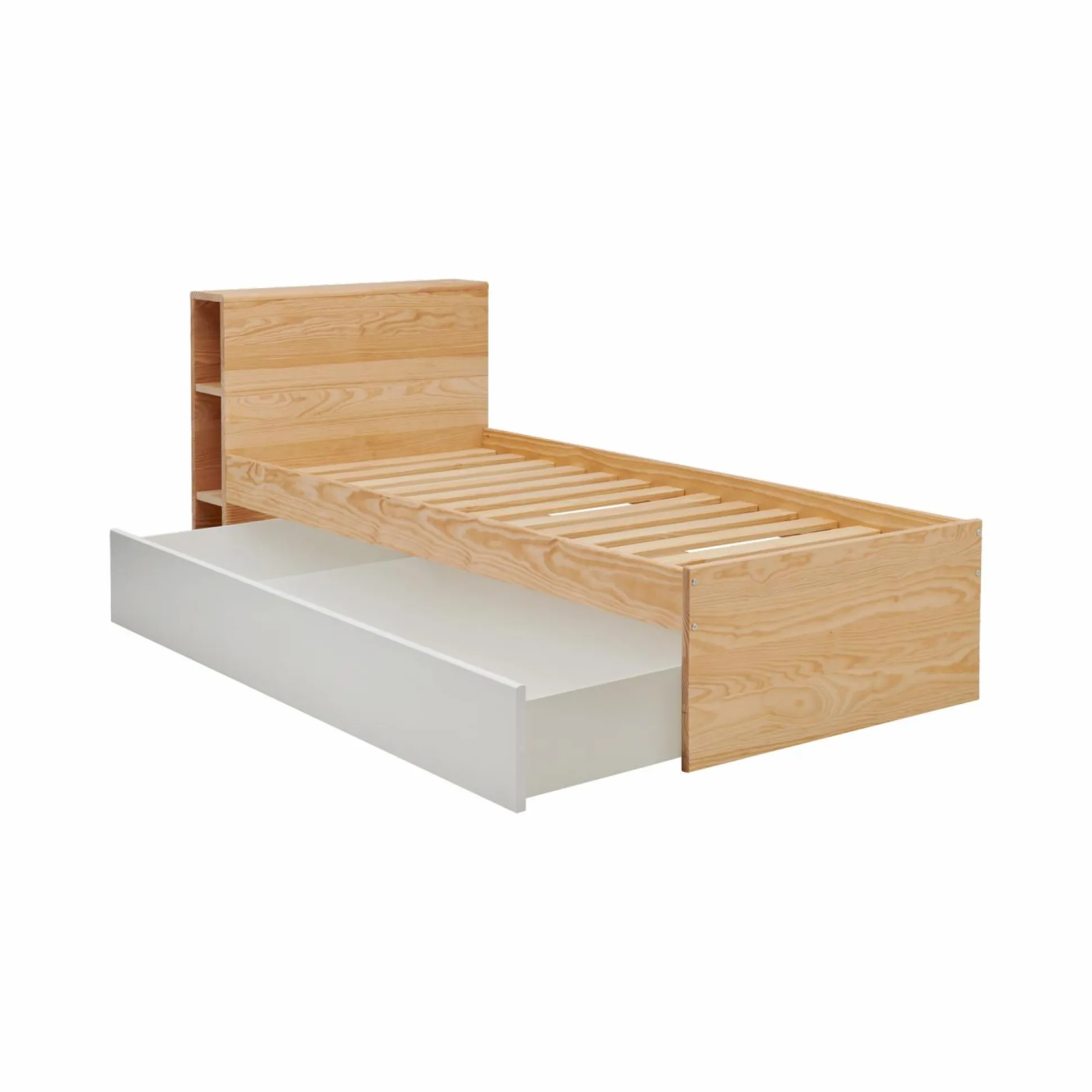 Lit rangement bois massif Sebastian - Bois/Blanc