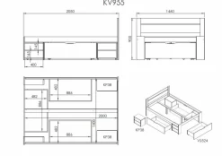 Lit rangement bois massif Tara - Naturel - 140 x 200 cm