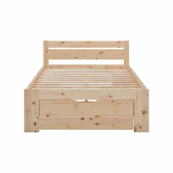 Lit rangement bois massif Tara - Naturel - 140 x 200 cm