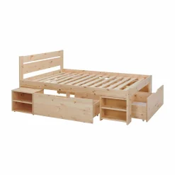 Lit rangement bois massif Tara - Naturel - 140 x 200 cm