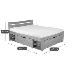 Lit rangement bois massif Tara - Naturel - 140 x 200 cm