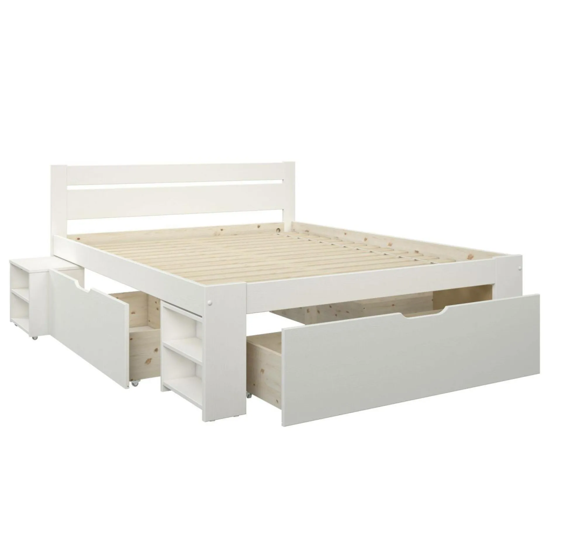 Lit rangement bois massif Tara - Blanc - 140 x 200 cm