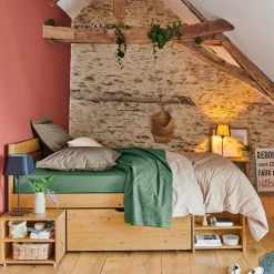 Lit rangement bois massif Tara - Miel - 140 x 190 cm