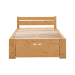 Lit rangement bois massif Tara - Miel - 140 x 190 cm