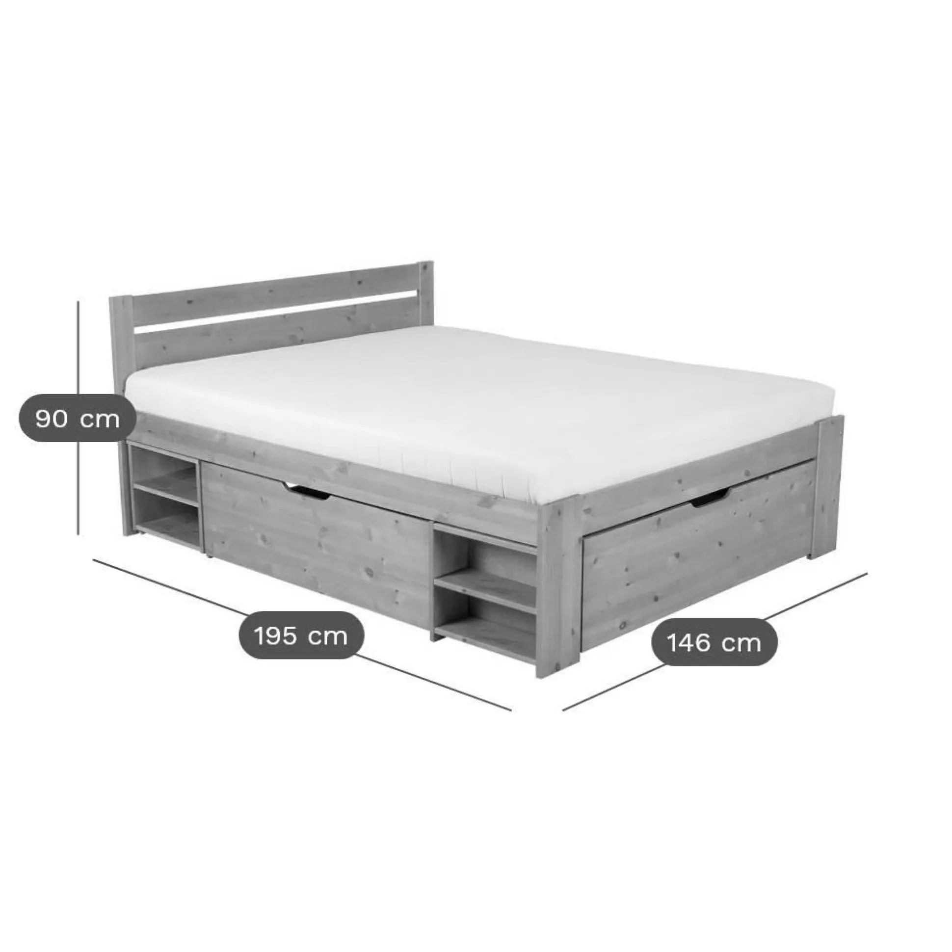 Lit rangement bois massif Tara - Miel - 140 x 190 cm