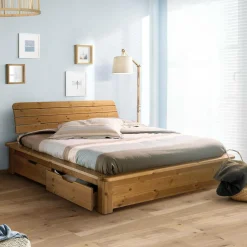 Lit rangement bois massif Tania - 160 x 200 cm